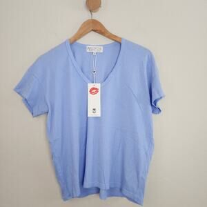 Wildfox Chrissy Purple Distressed V-Neck Cotton T-Shirt Sample Piece NWT - S